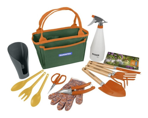 Imagen 2 de 7 de Kit Set Jardineria Guantes Bolso Palitas 14 Pzas Tramontina