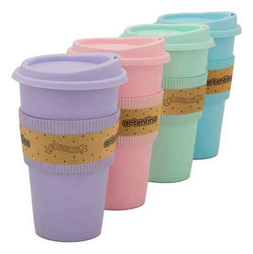 Imagen 1 de 8 de 4 Vaso Térmico Jarro Café Taza Térmica Tapa Y Faja Silicona