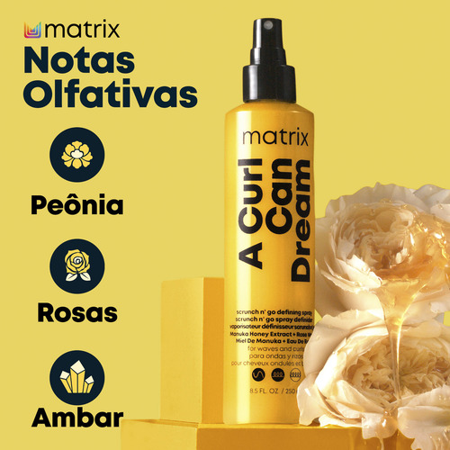 Matrix, Scrunch N'go, A Curl Can Dream, Modelador de Cachos em Spray, para cabelos texturizados, Ondulados e Cacheados, Anti-frizz, Modelador De Cachos, Day After, Protetor Térmico, Brilho, 250ml