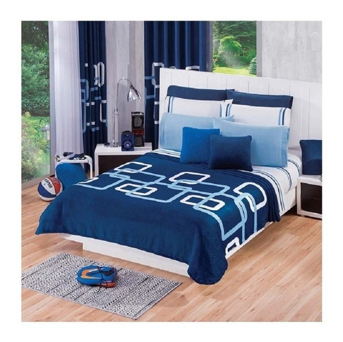 Cobertor Ultrasuave Edimburgo Cama Matrimonial Azul Concord