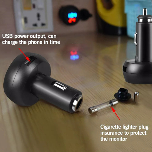 Cargador De Coche Usb 3 En 1, Voltímetro Y Termómetro Led