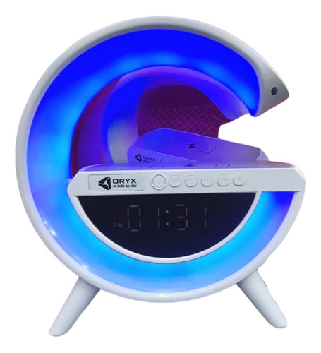 Parlante Cargador Bluetooth Rgb Radio Portatil Reloj Alarma Blanco