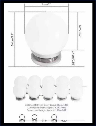 Kit 10 Focos Lamparas Luz Led Espejo Usb Maquillaje Camarin