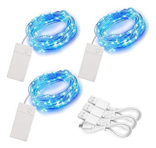 Juego De 3 Luces De Hadas Recargables De 10 Pies 30 Led...