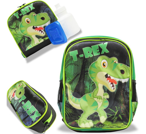 Kit Escolar Infantil Mochila Costas Dinossauro Trex Tam G