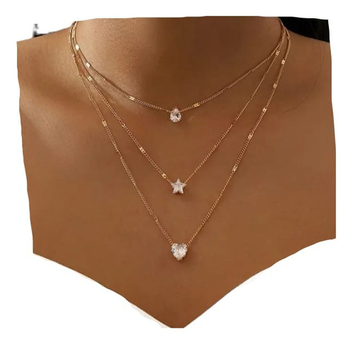 Collar Cadena Mujer Dije Corazón Estrella Diamantes Ol4g