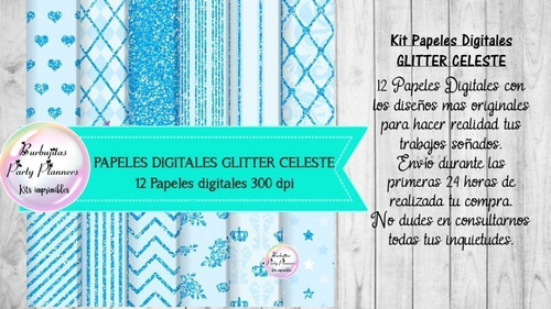 Papeles Fondos Digitales Glitter Brillo Celeste