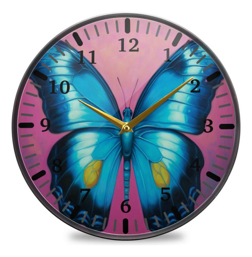 Reloj De Pared De Mariposa Sin Tic-tac 25 Cm Redondo Silenci