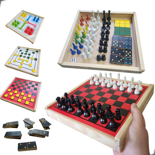 Jogo De Mesa Educativo 5 Em 1 Xadrez Ludo Domino Dama Trilha