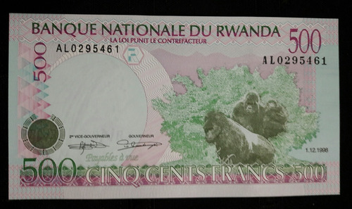 Billete De Rwanda De 500 Francos Año 1998 Unc.