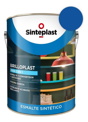 Esmalte Sintético + Convertidor Brilloplast 3 En 1 1lts Acabado Brillante Color Azul Traful