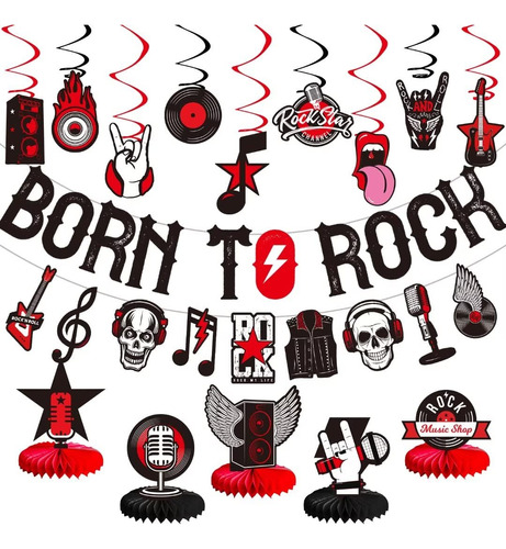 25 Decoracion Fiesta Rock And Roll Incluyen Pancarta Born To