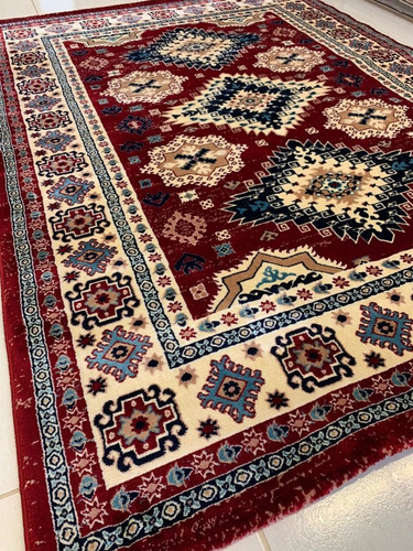 Tapete Persa Kazak 200x300cm 2x3m Kasakh 1 Milhão De Pontos Cor Vermelho Desenho Do Tecido Poliéster