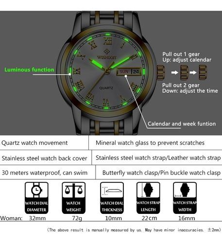 .. Reloj Wishdoit Original For Mujer, A La Moda, Dorado Y