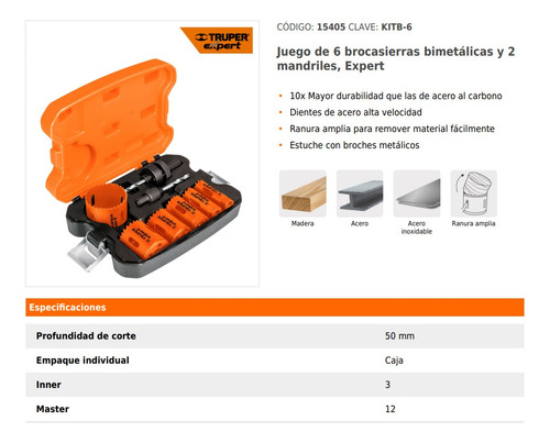Juego De 8 Mecha Copa Broca Sierras Bimetálicas Truper 15405