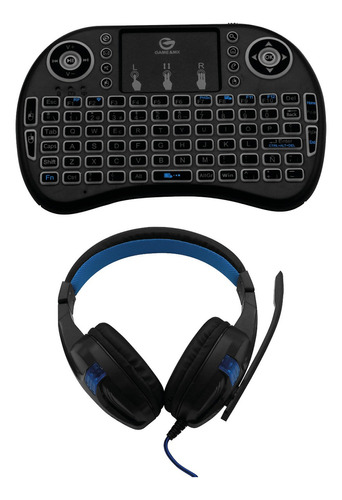 Kit De Teclado Portátil Y Audífonos Gamer Azul 50013 Teclado Negro