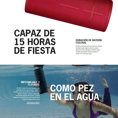 Parlante Ultimate Ears Ue Boom 3 Portátil Bluetooth Azul