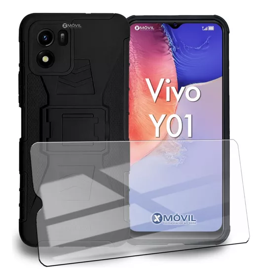 Funda P/ Vivo Y01, Uso Rudo Clip + Cristal