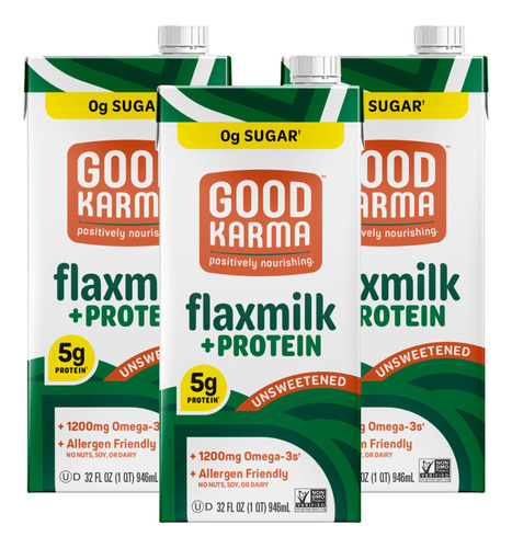 Good Karma Leche De Lino Sin Azucar + Proteina, 32 Onzas (pa