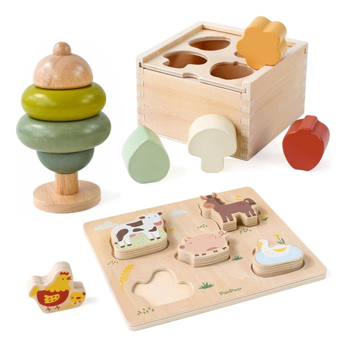 Pairpear Juguetes Educativos Set 3 En 1 - Juguetes De Madera