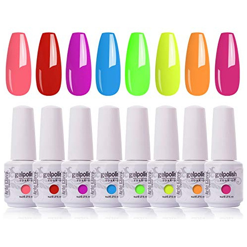 Arte Clavo Juego De Esmalte De Uñas En Gel Neón De 8 Ml Soak