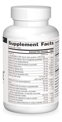 Source Naturals Mega-one Multivitamina Sin Hierro 90tabs Sabor Sin Sabor