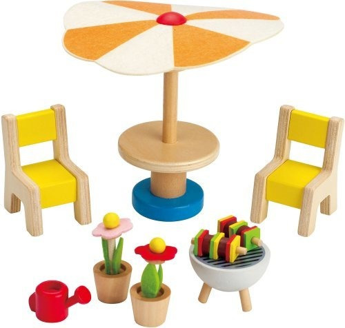 Hape Wooden Muñeca Casa Muebles Juego De Patio Con Accesor