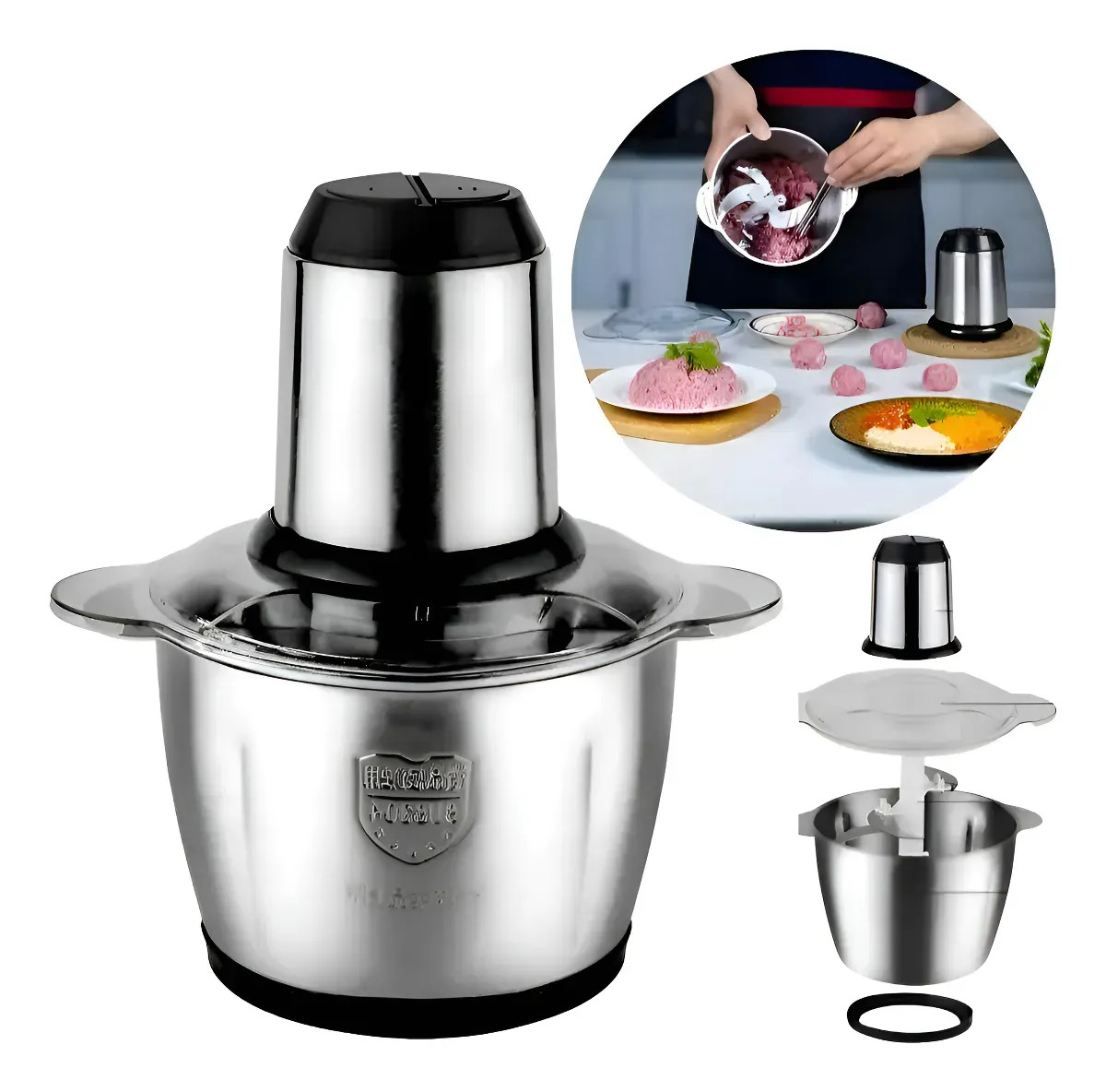 Processador Elétrico Triturador Inox Para Carne Potente 2l Inox 220v