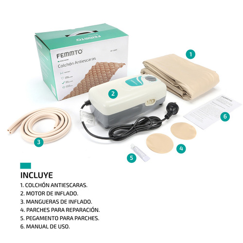 Imagen 8 de 10 de Colchon Antiescaras Femmto Con Bomba De Inflado Ortopedia Color Beige