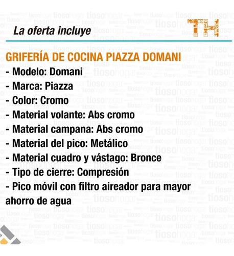 Griferia Cocina Mesada Piazza Domani Canilla Cromada M Promo