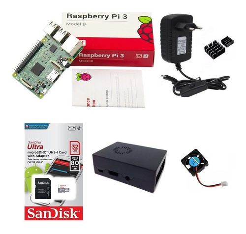 Kit Básico Raspberry Pi 3 Pi3 - 32gb Case Com Cooler