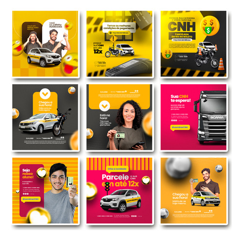 Pack Auto Escola Cnh, 210 Artes Editáveis Para Photoshop Psd