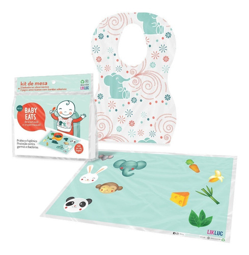 Kit Mesa 3 Babador + 3 Jogo Americano Descartáveis Baby Eats