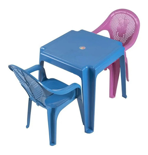 Kit Mesa Mais 2 Cadeiras Rosa E Azul Infantil 58x26cm Teddy Cor Mesa Azul