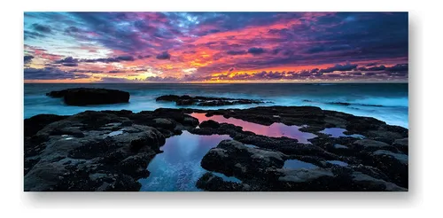 Cuadro Decorativo Mural Atardecer En La Playa Pvc 120x50cm Índigo Blanco