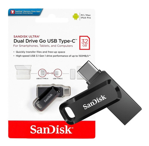 Pendrive Sandisk 32gb 3.0 Ultra Dual Drive Go Usb A Tipo C