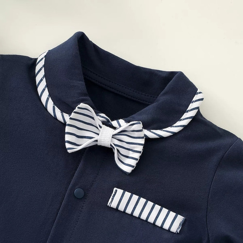 Conjunto Casual Traje Elegante De Verano Para Bebé Con Moño Azul Marino 3-6 Meses
