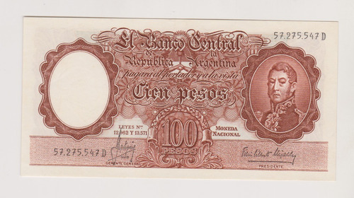 Billete Argentina 100 $ Bottero 2071 Año 1965 Sin Circular