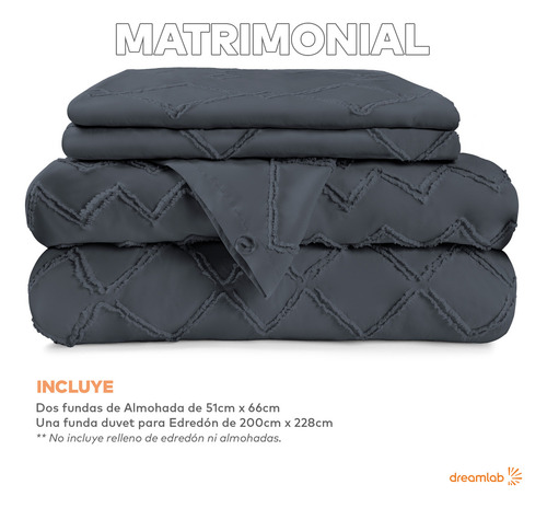 Juego de Funda Para Edredon Duvet con Textura Dreamlab, Tamaño Matrimonial, Color Grafito