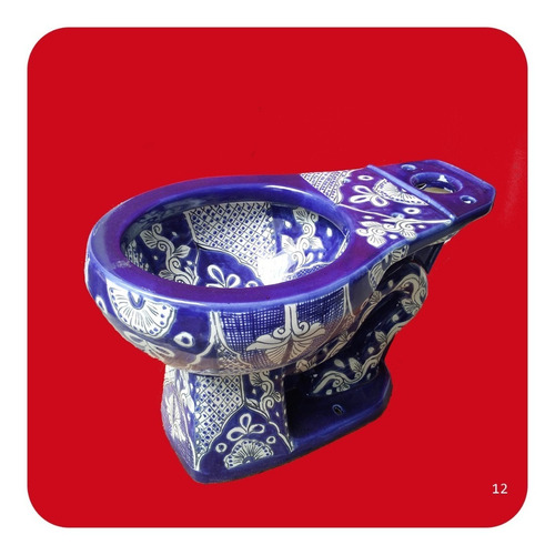 Imagen 3 de 4 de Wc Sanitario Taza + Tanque Cerámica Tipo Talavera Azul M12