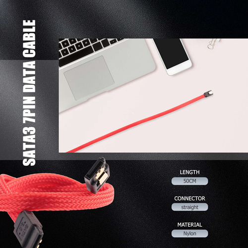 Cable De Datos Sata3 3.0 Iii De 50 Cm, 7 Pines, 6 Gb/s, Ssd,
