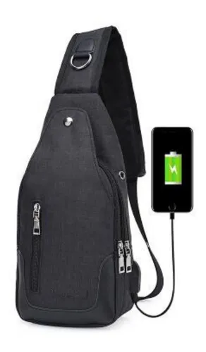 Mochila cruzada para hombre y mujer con puerto de carga USB