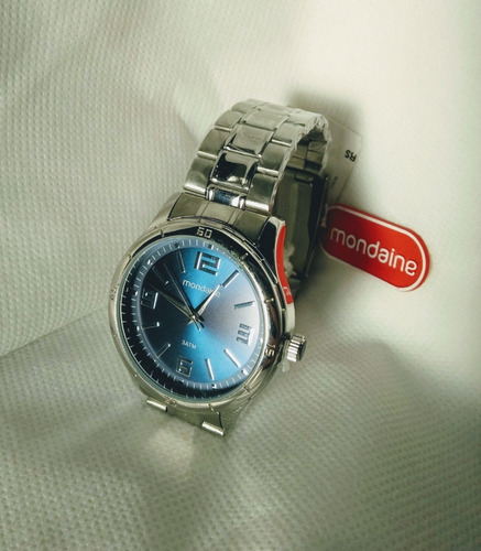 Relógio Masculino Prata Fundo Azul Mondaine 99057g0mvne1kb Cor da correia Prateado Cor do fundo Azul-metálico
