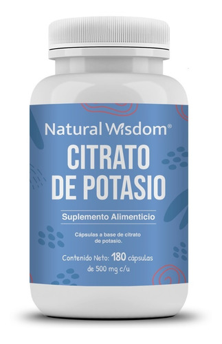 Natural Wisdom Citrato De Potasio - 180 Caps - 500mg - Ingrediente Natural - Sin sabor