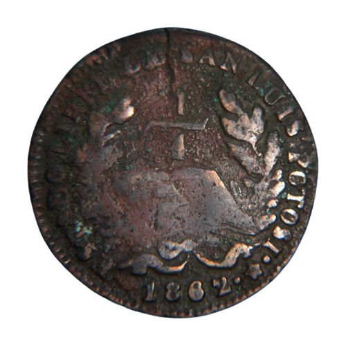 Moneda 1/4 Real 1860 San Luis Potosi Estado Libre Cobre