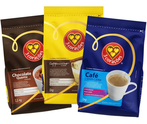 Cappuccino + Café + Chocolate Em Pó 3 Corações Vending - 1kg