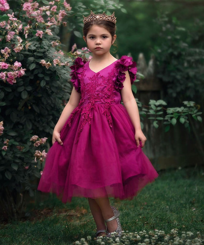 Vestido Con Mangas De Ángel Fucsia, Trish Scully Child