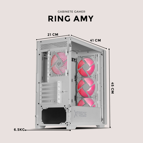 Gabinete Gamer XTREME PC GAMING Ring Amy Edition Mini Torre Micro ATX 4 Fan ARGB USB-C Cristal Templado Frente Intercambiable