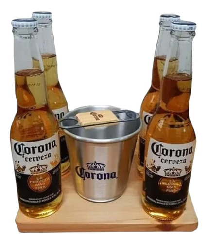 Caja Mini Frapera Con Tabla Destapador Y 4 Porrones Corona