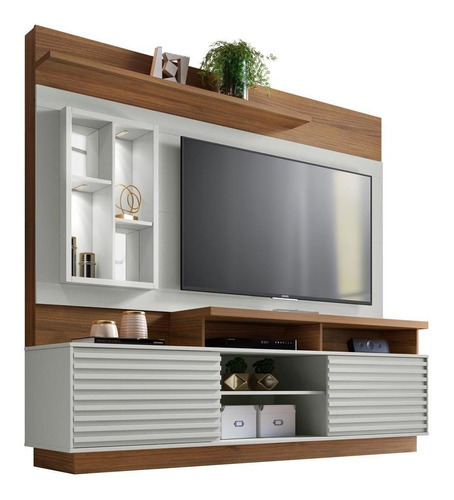 Painel Home Para Tv 65 , 2 Portas, Com Led - Linea Brasil Eldorado Cor Off White/nogueira